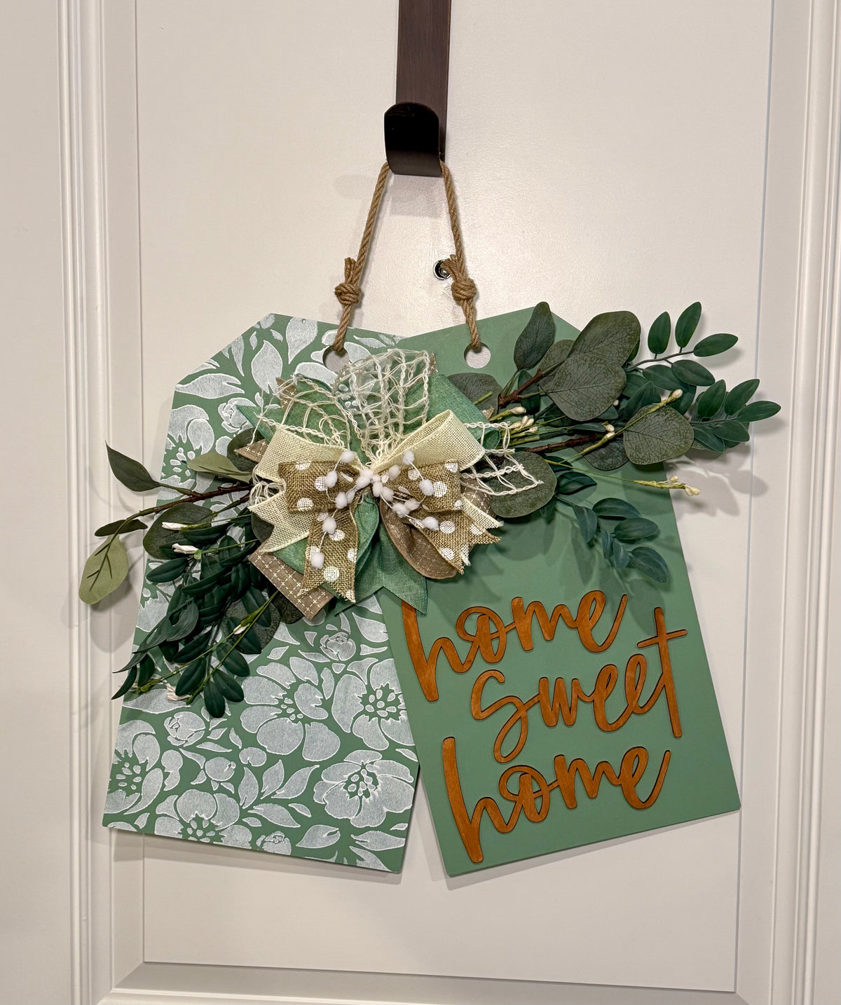 Double Gift Tag Wooden Door Hanger | Custom Front Door Sign & Floral Decor