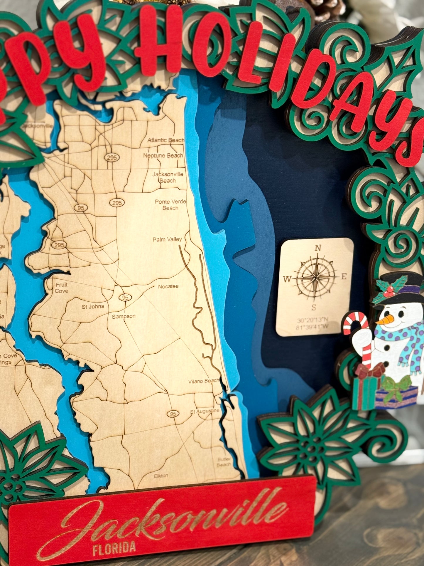 Jacksonville FL Layered Map | Handmade Jacksonville Map | Layered Wood Art | Jacksonville Holiday Decor | Wood Map Gift