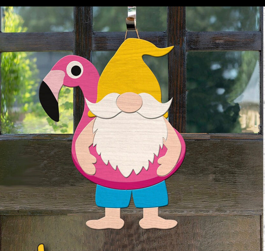 Gnome Flamingo Door Hanger