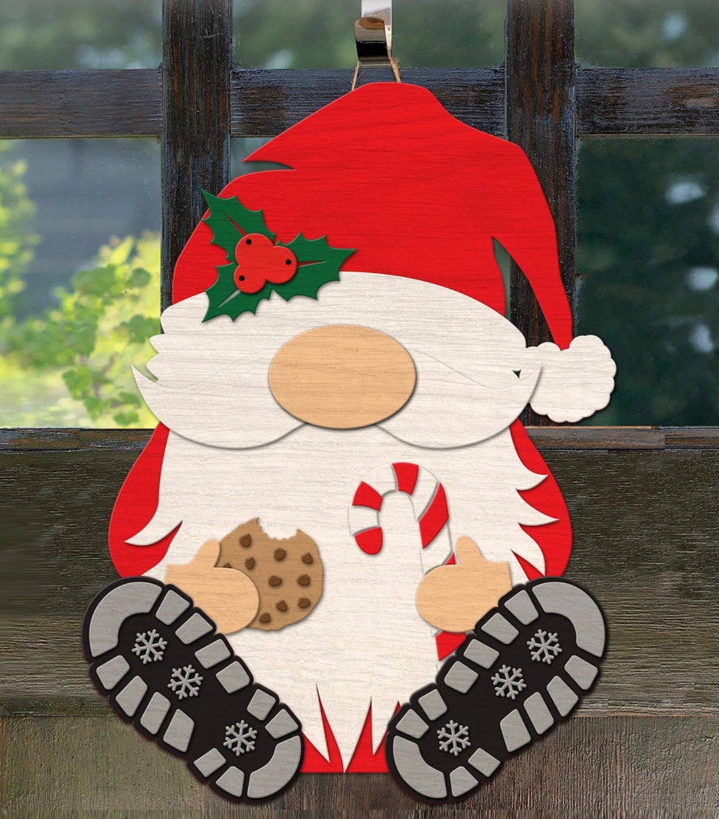 Santa Gnome Door Hanger with Cookie & Candycane