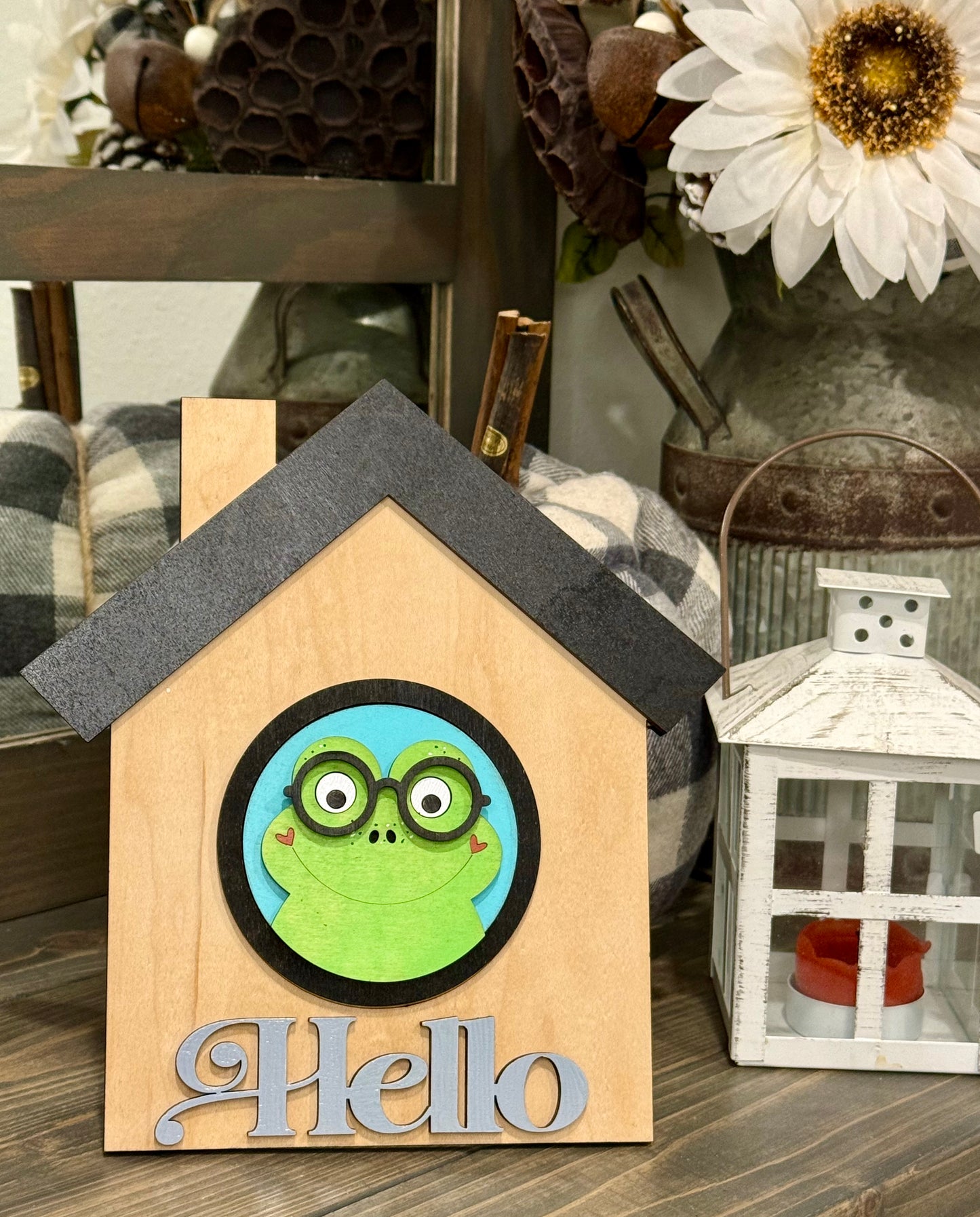 Interchangeable Wooden House Shelf Sitter - Seasonal Home Decor