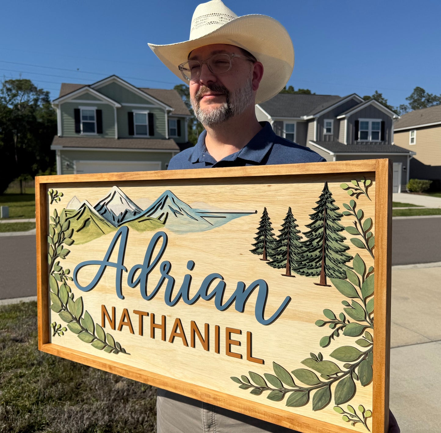 Custom 3D Personalized Mountain & Forest Family Name Sign | Handcrafted Wedding & Bridal Shower Gift