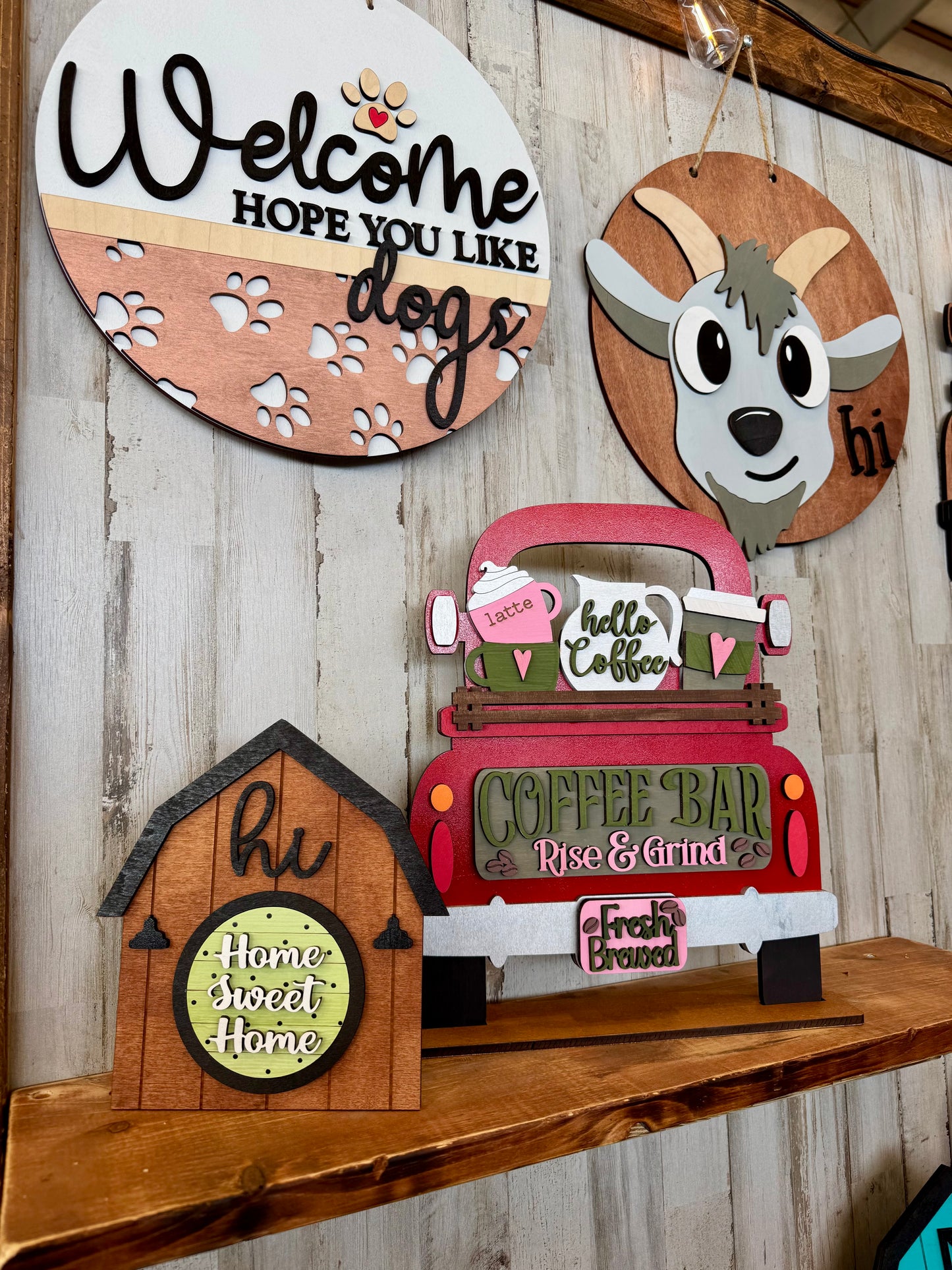 Interchangeable Wooden Barn Shelf Sitter | Farmhouse Tiered Tray Sign