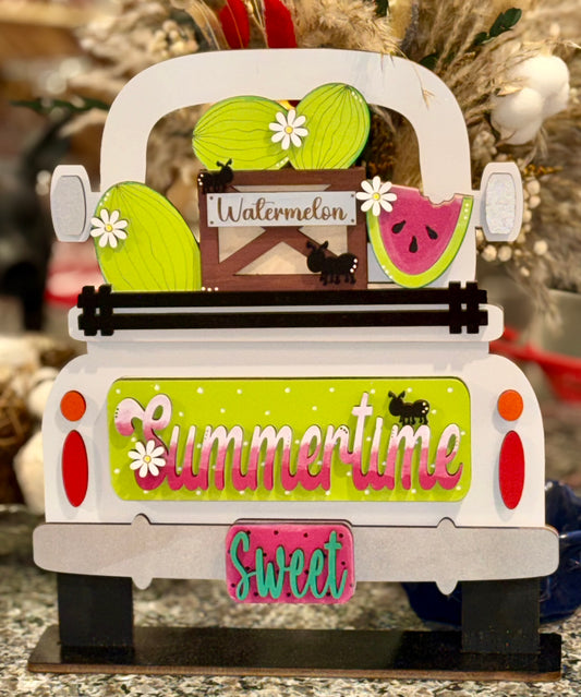 Handmade watermelon interchangeable insert for a farmhouse truck sign, vibrant summer decor