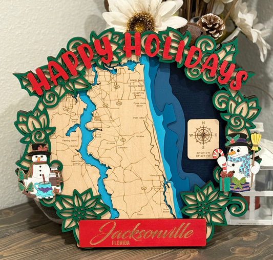 Jacksonville FL Layered Map | Handmade Jacksonville Map | Layered Wood Art | Jacksonville Holiday Decor | Wood Map Gift
