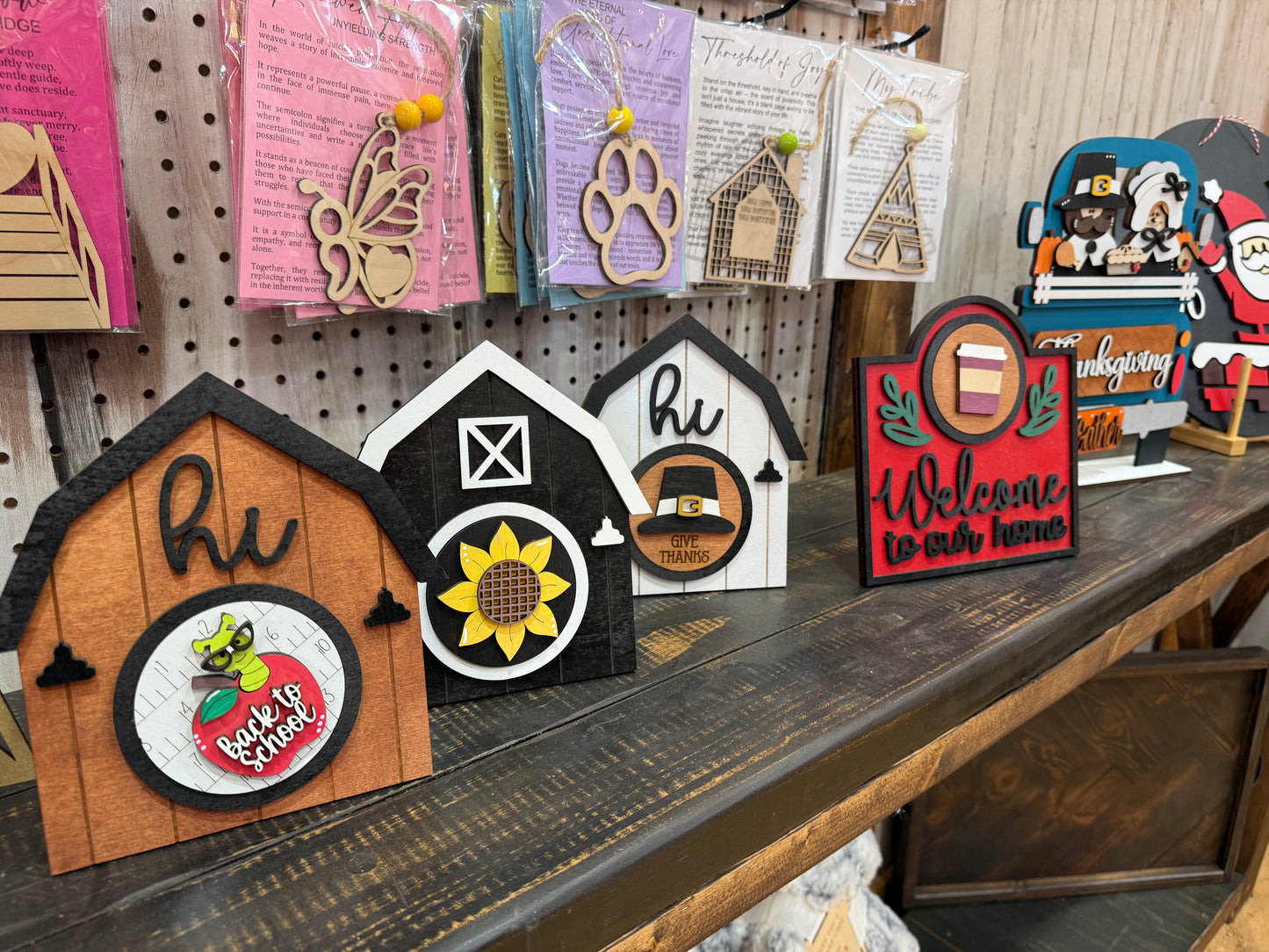 Interchangeable Wooden Barn Shelf Sitter | Farmhouse Tiered Tray Sign