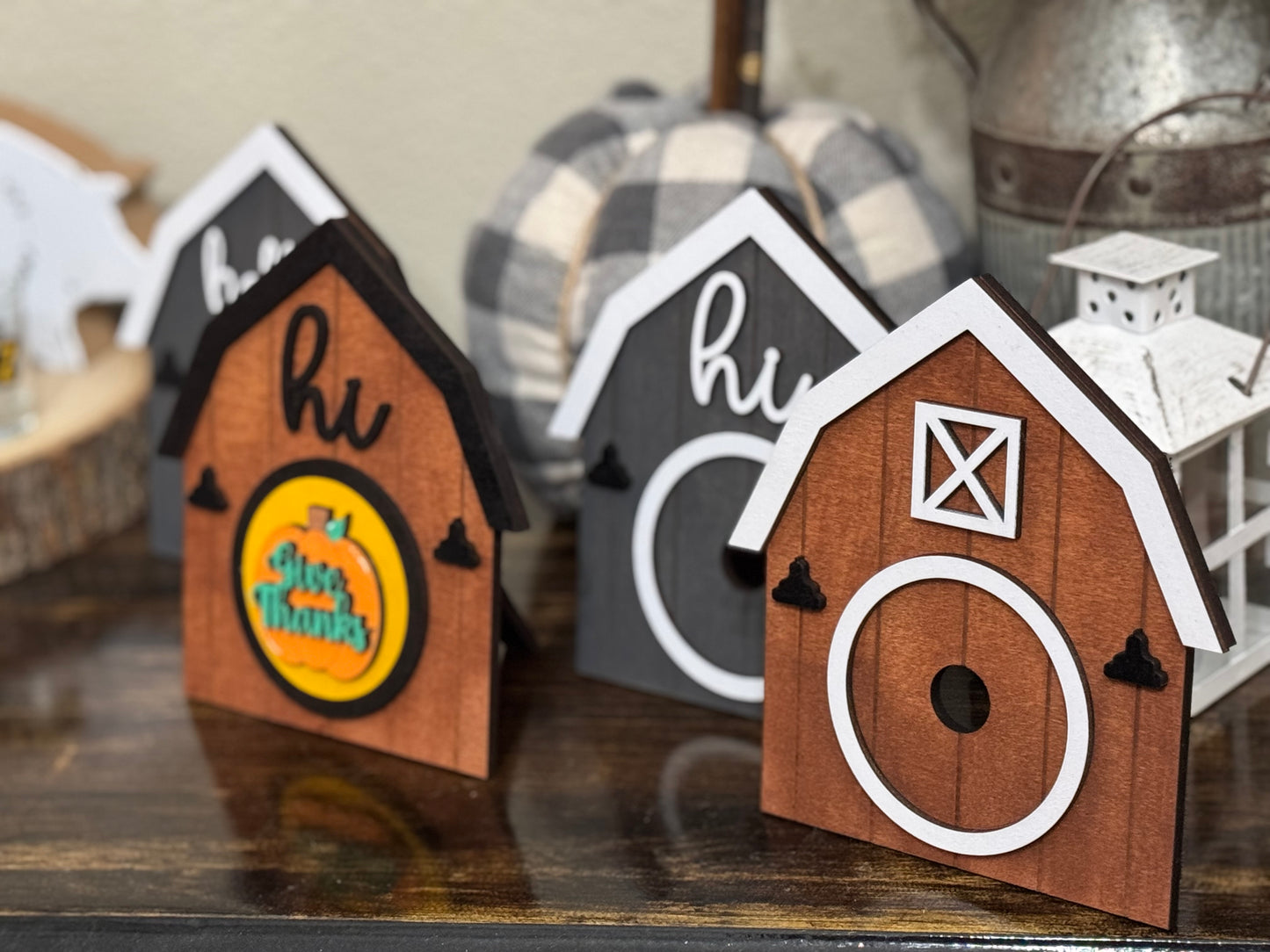 Interchangeable Wooden Barn Shelf Sitter | Farmhouse Tiered Tray Sign