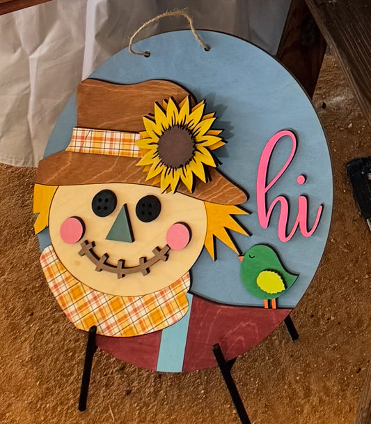 Scarecrow Hi Handmade Wood Sign