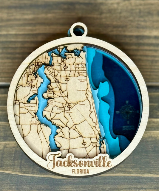 Jacksonville, FL Layered Map Ornament | Handmade Jacksonville Map | Layered Wood Art | First Coast Decor | Wood Map Gift