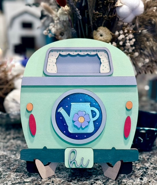 Vintage Camper Back Shelf Sitter | Interchangeable 3" Round Wooden Decor