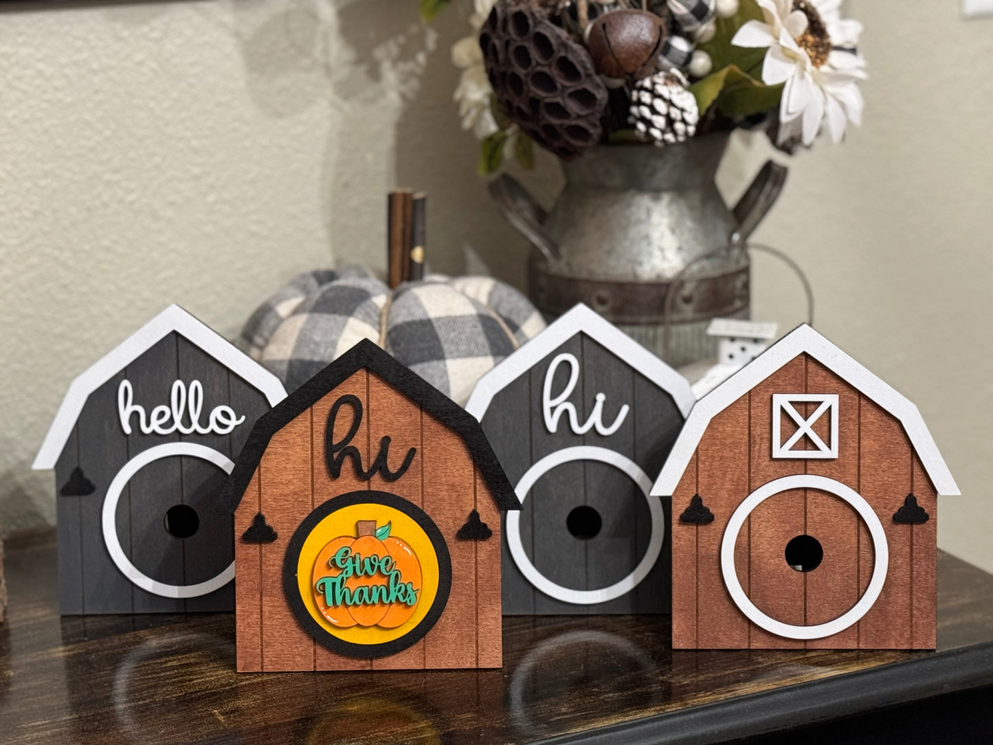 Interchangeable Wooden Barn Shelf Sitter | Farmhouse Tiered Tray Sign