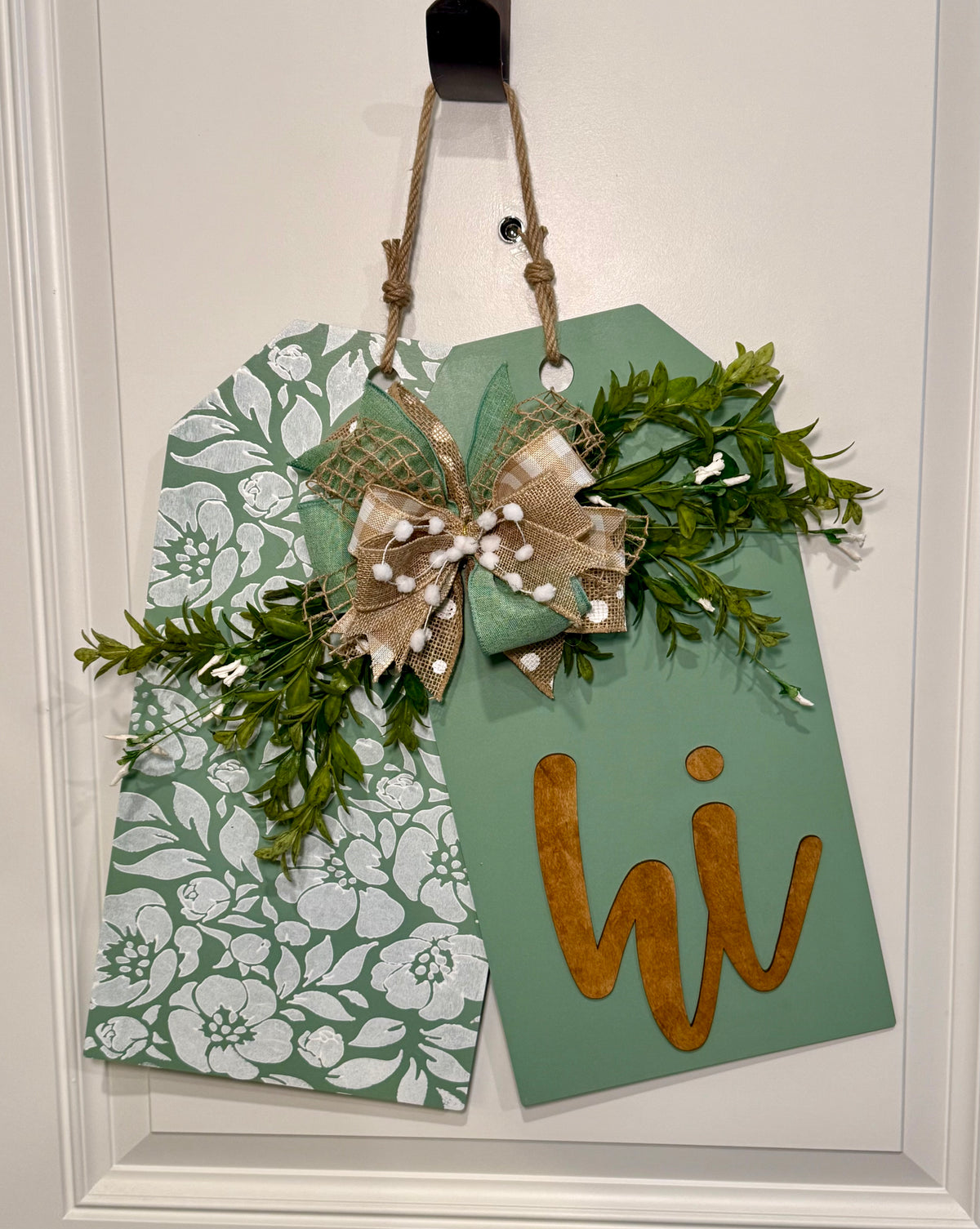 Double Gift Tag Wooden Door Hanger | Custom Front Door Sign & Floral Decor