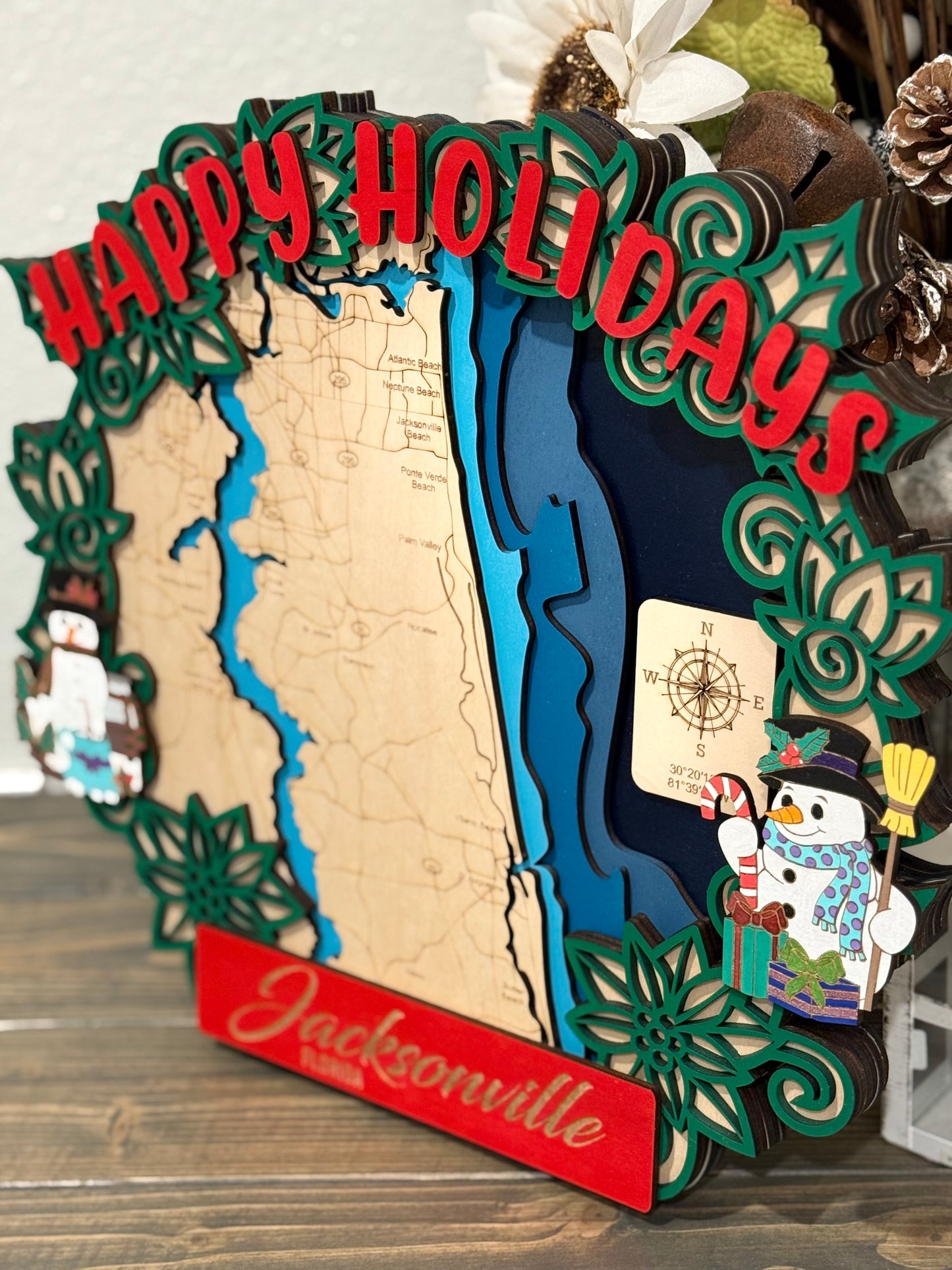 Jacksonville FL Layered Map | Handmade Jacksonville Map | Layered Wood Art | Jacksonville Holiday Decor | Wood Map Gift