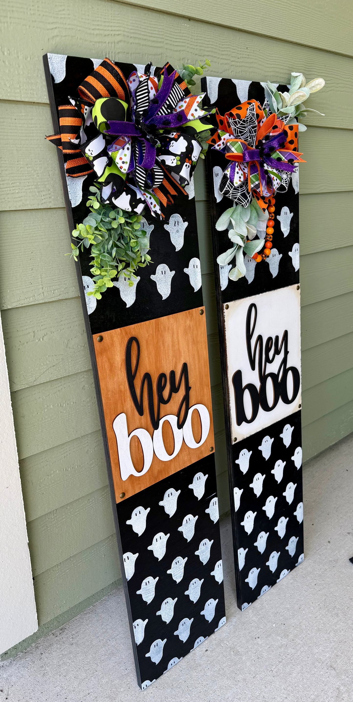 Hey Boo Handcrafted 4' Wooden Porch Leaner | Halloween Front Porch Decor