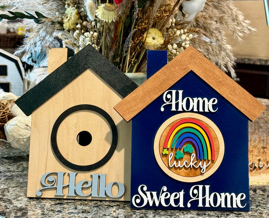 Handmade Wooden House Shelf Sitter with Interchangeable 3”Rounds
