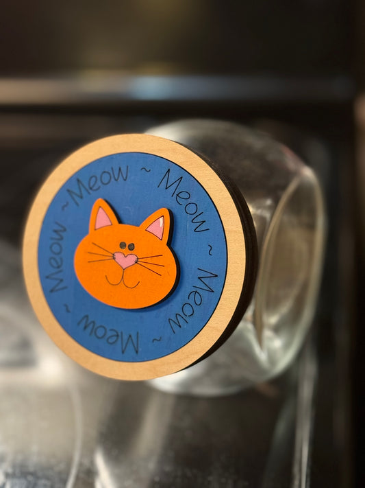 Pet Treat Small Glass Jar with interchangeable handcrafted & hand painted lid. 