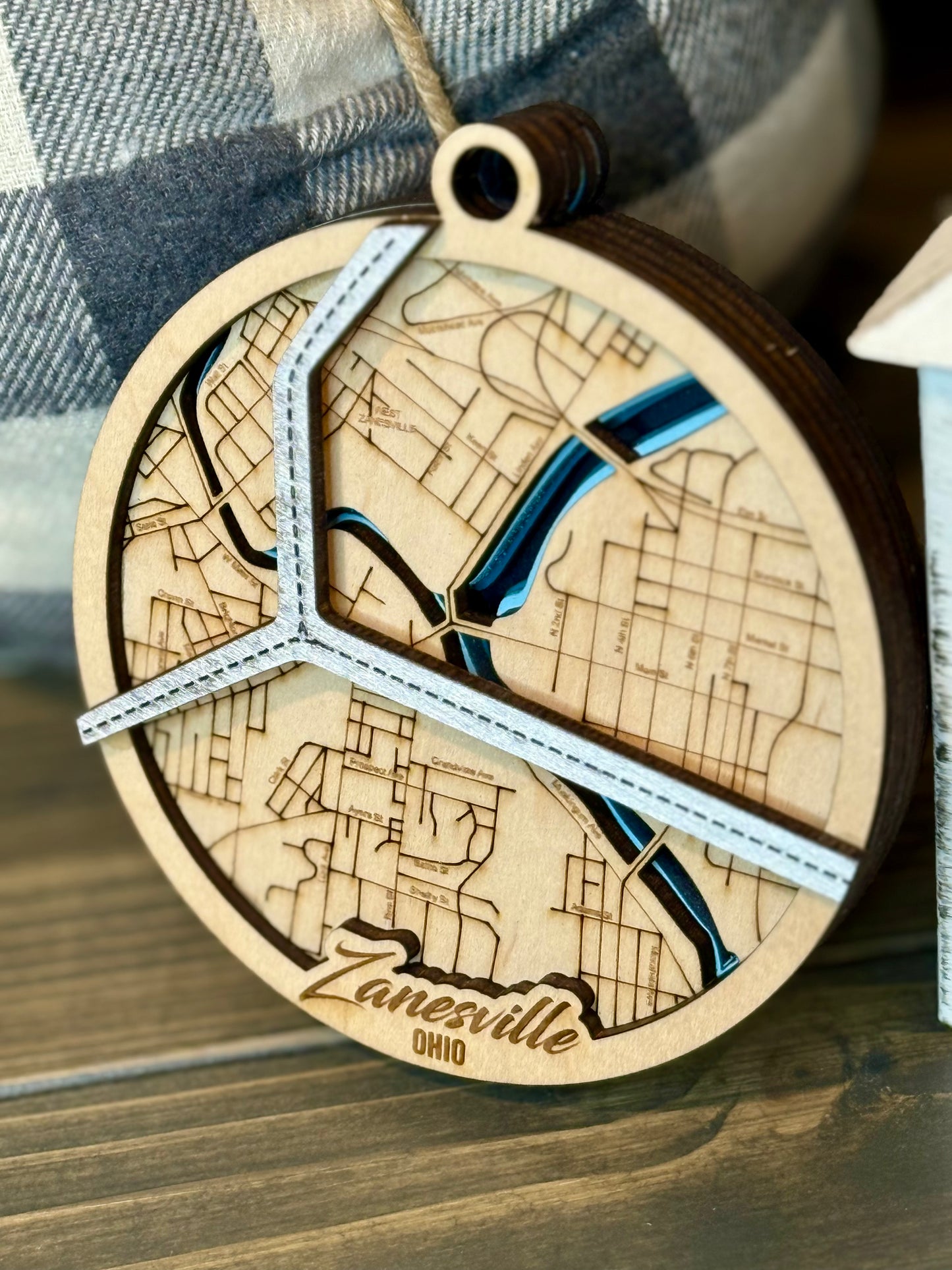 Shop Zanesville OH Layered Wood Map Ornament

