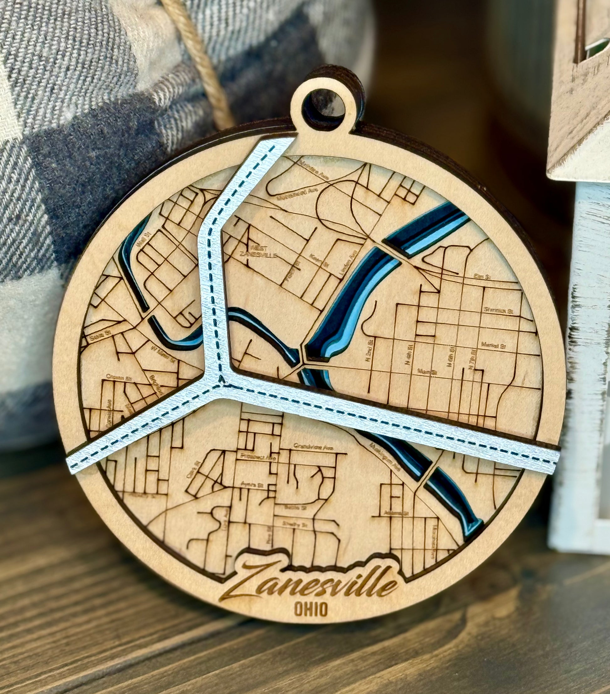 Zanesville, OH Layered Map Ornament 