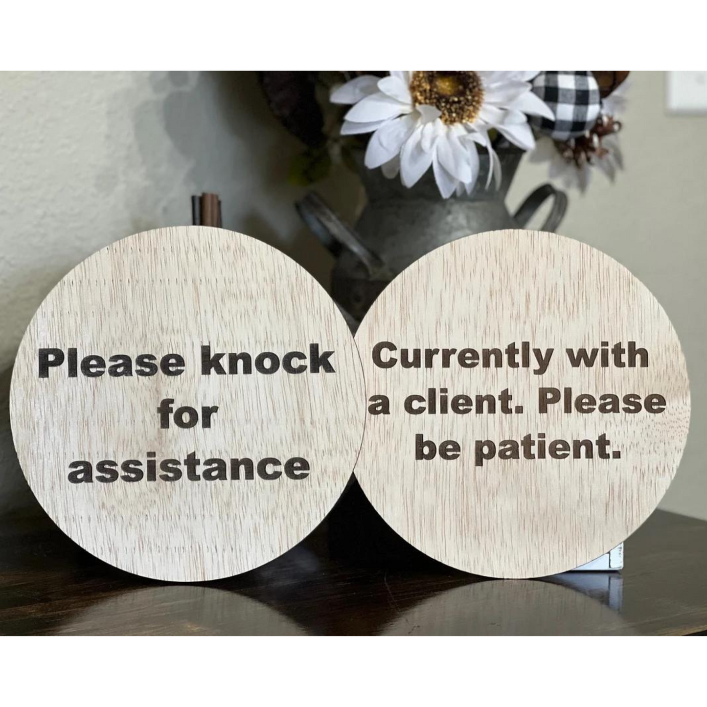 custom laser engraved pine wood sign for wedding and office door